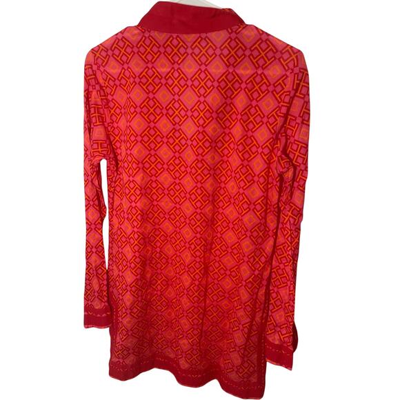 NWOT Tori Burch Honeysuckle Cotton Resortwear Printed Red Pink Tunic - Picture 7 of 7